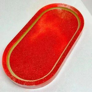 Hand Crafted Red Marbled, Red Glitter, and Golden Inner Rim Resin Trinklet Tray